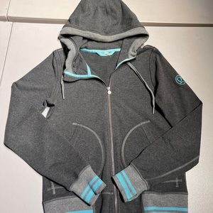Lululemon Scuba Jacket Gray Teal Hoodie Full Zip Sweatshirt Cotton Size 6